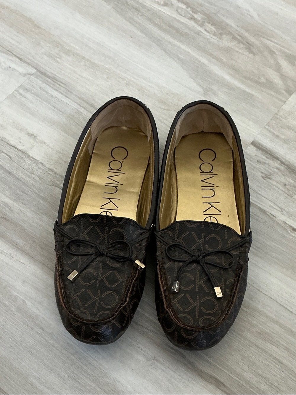 Calvin Klein Dark Brown Monogram Driving Moccasins